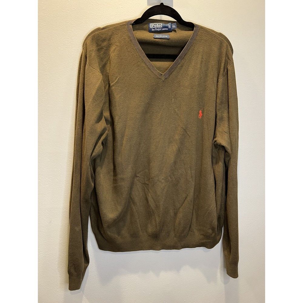 Polo‎ Ralph Lauren Mens Pima Cotton V-Neck Pullover Sweater Green Size XL